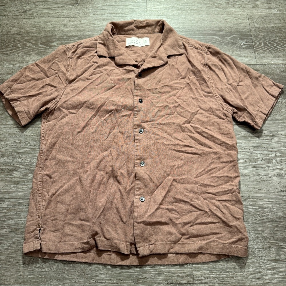 Abercrombie & Fitch Shirt Womens Small Brown Linen Blend Camp Summer Boho Casual